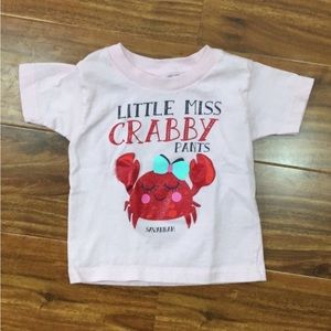 3/$25 Kid Tees Baby Girl Light Pink Little Miss Crabby Pants Cotton T-Shirt 18M
